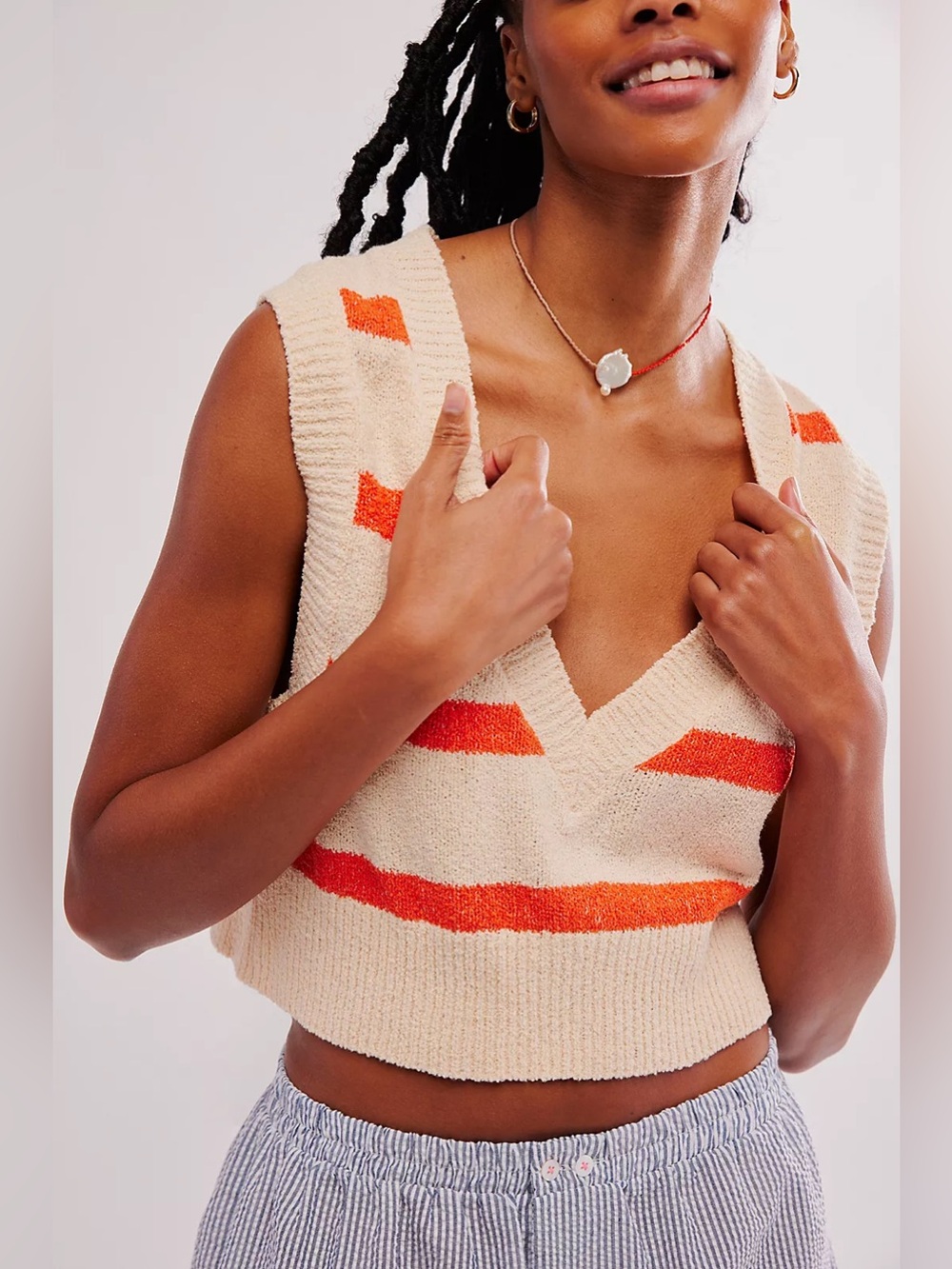 Free People Santa Monica Vest Orange and Cream Women’s Size XS